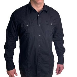 AMERICAN RAG Men’s Black Button Up Fitted Casual Dress Long Sleeve Shirt XL